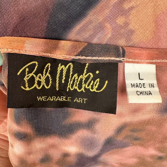 Bob Mackie Wearable Art Tie Front Kimono Semi Sheer Floral Purple Orange Large - Picture 8 of 10